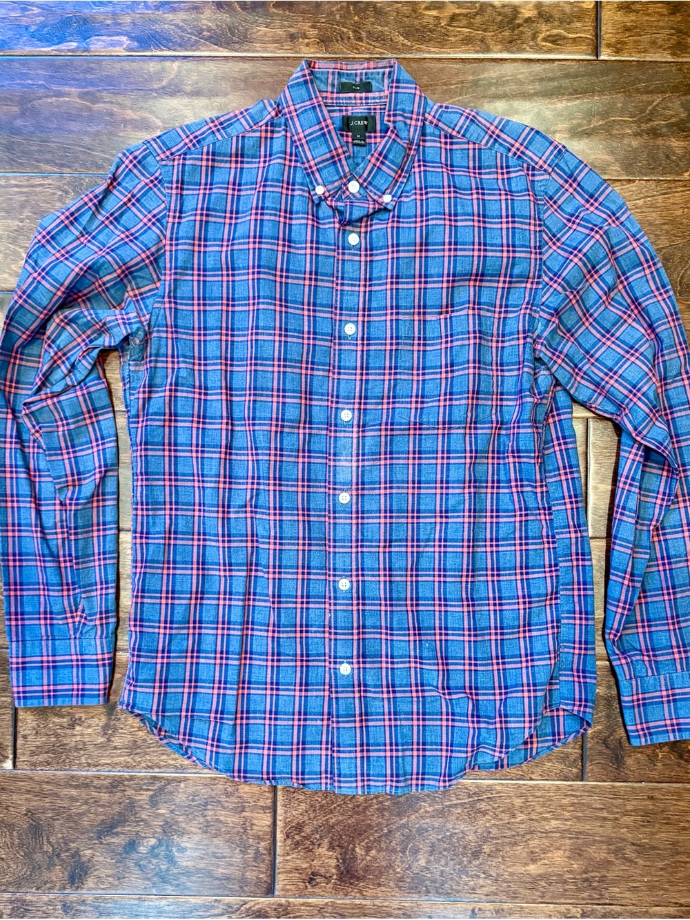 J. Crew Men’s Blue and Red Plaid Button-Down Shirt